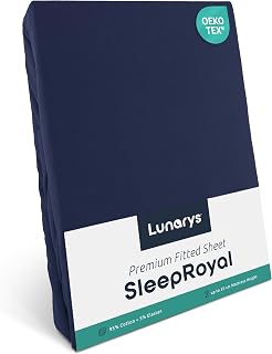SleepRoyal Luxus Fitted Sheet 180 x 200 cm, Dark Blue, 250 g/m², 40 cm Deep Mattress, Mattress + Topper, Waterbed, Stretch Jersey