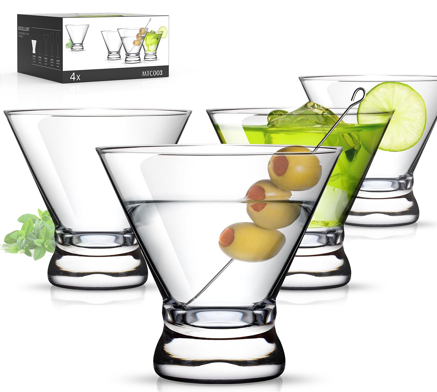 Martini Glasses Set of 4, 8oz Coupe Cocktail Glasses for Margarita | Manhattan, 