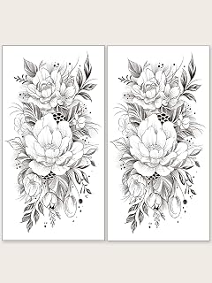 2pcs Black Vintage Peony Floral Holiday Party Gift Arm Ab Back Leg Shoulder Neck Temporary Waterproof Tattoo Sticker Fake Tattoo
