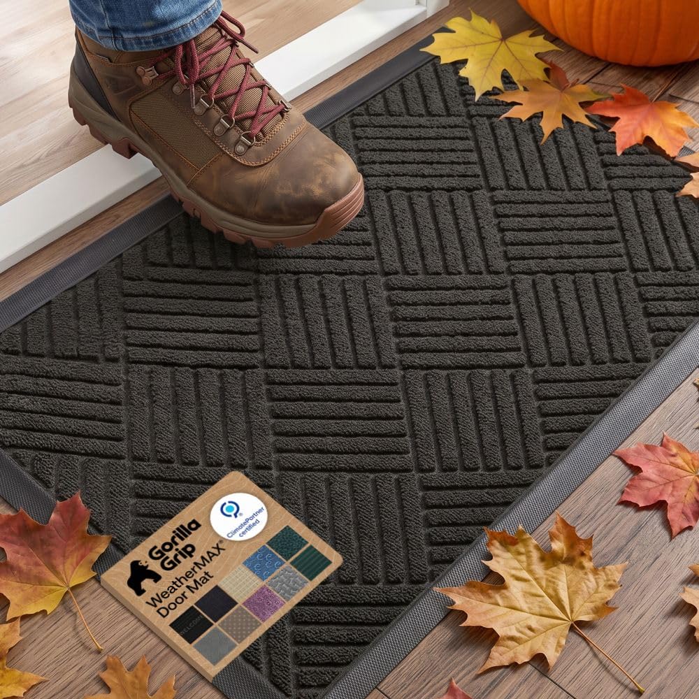 GORILLA GRIP WeatherMAX Door Mat, Indoor and Outdoor Use, Black Diamond | 100% W