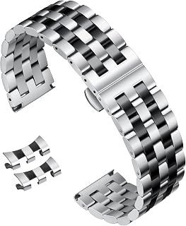 BINLUN Stainless Steel Watch Strap Replacement Metal Watch Band with Curved and Straight End 18mm 19mm 20mm 21mm 22mm 24mm Smart Watch Strap for Men Women in Silver, Gold, Black, Rose Gold, Two Toned
