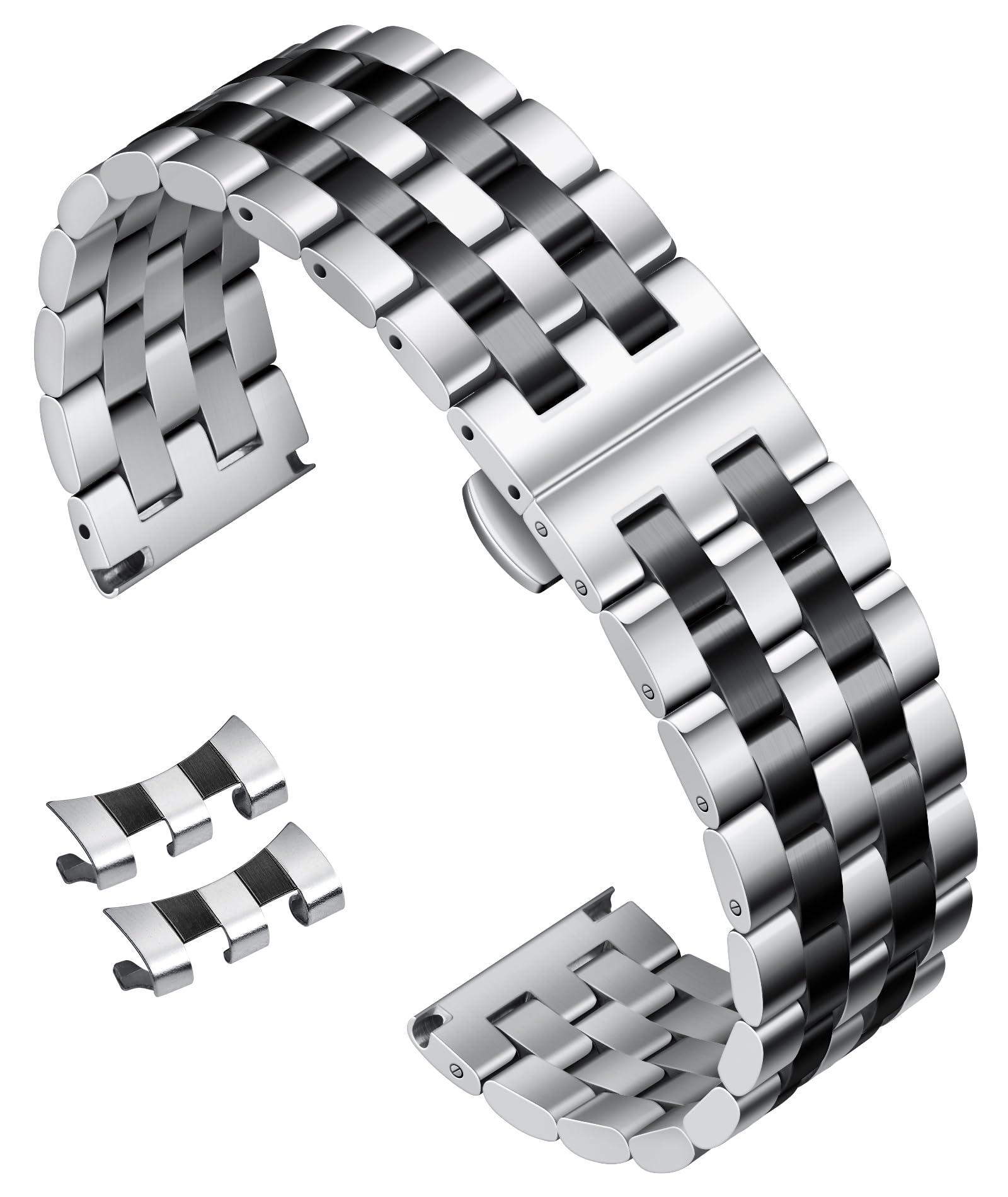 BINLUN Stainless Steel Watch Strap Replacement Metal Watch Band with Curved and 