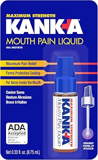 Kank-A Mouth Pain Liquid, Maximum Strength, Canker Sore Medicine, 0.33 oz | Forms a protective coating for mouth sores, maximum pain relief, includes applicator