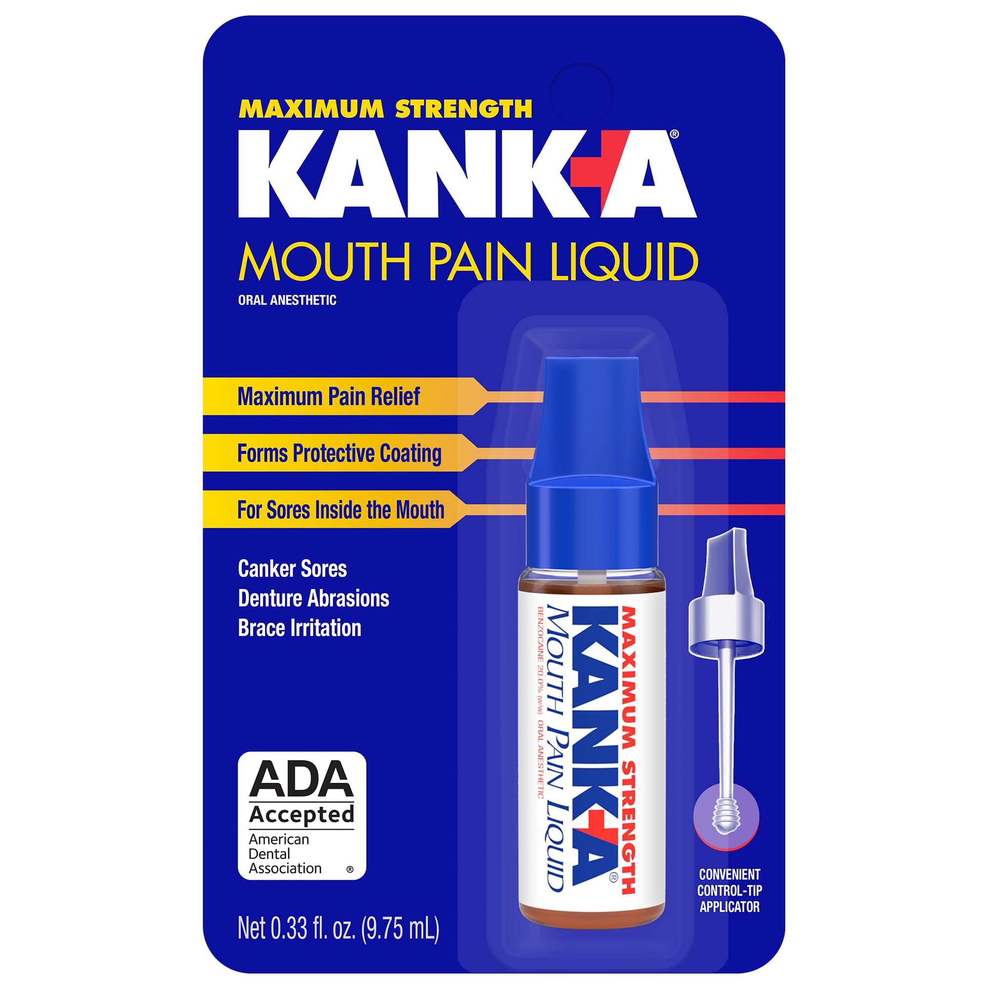 Kank-A Mouth Pain Liquid, Maximum Strength, Canker Sore Medicine, 0.33 oz | Form