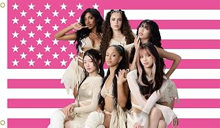 WENWELL Katseye Pink American Flag Tapestry, 3x5 FT Polyester Wall Hanging with Brass Grommets, Single-Side Print for Bedroom Studio Decor