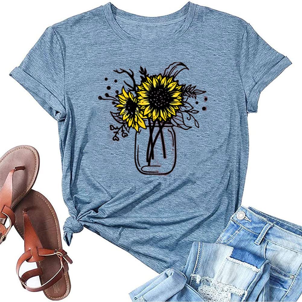 Womens Dandelion T Shirts Sunflower Graphic Short Sleeve Casual Tops