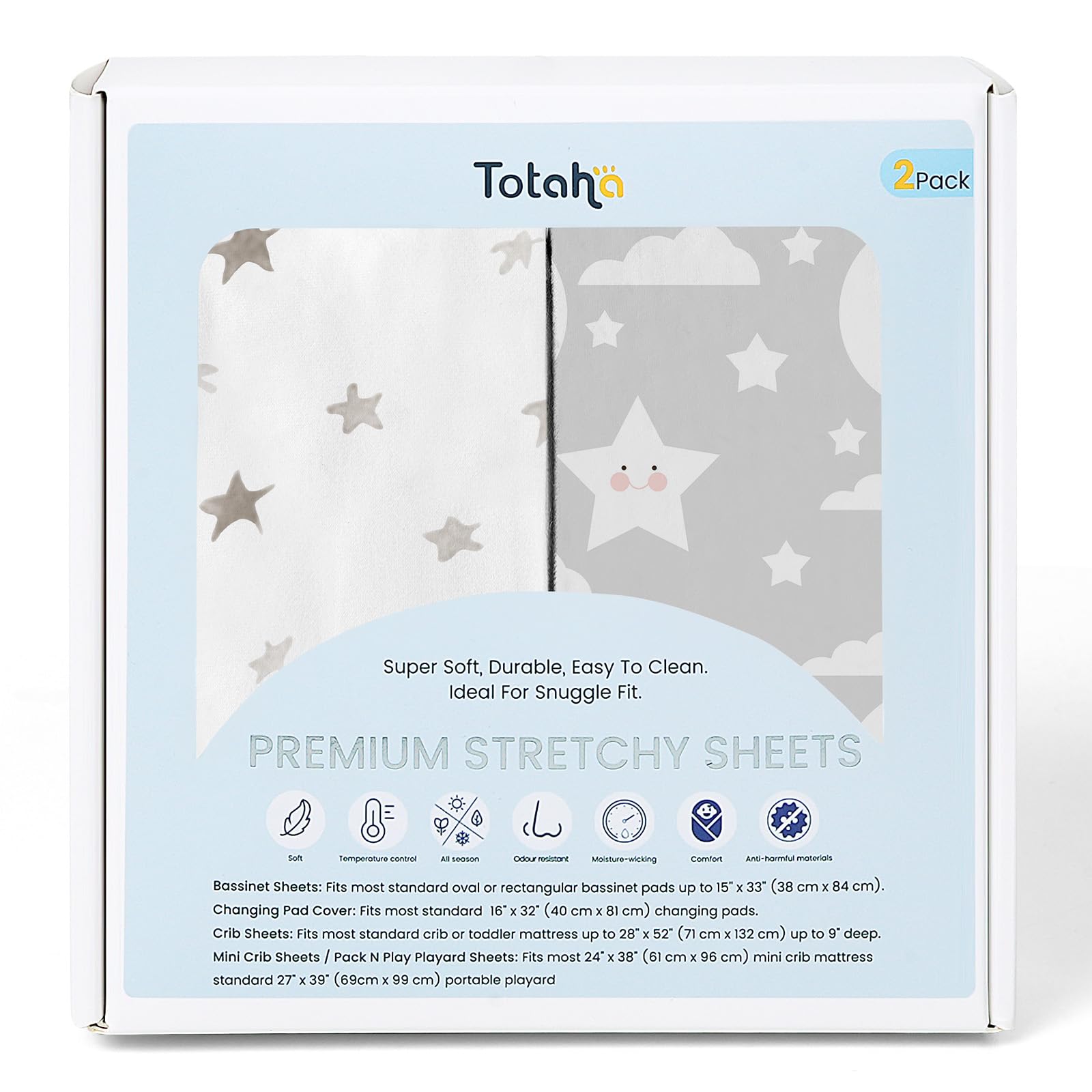 TotAha Premium Soft Pack n Play Sheets, Super Stretchy Jersey Knit Mini Crib She