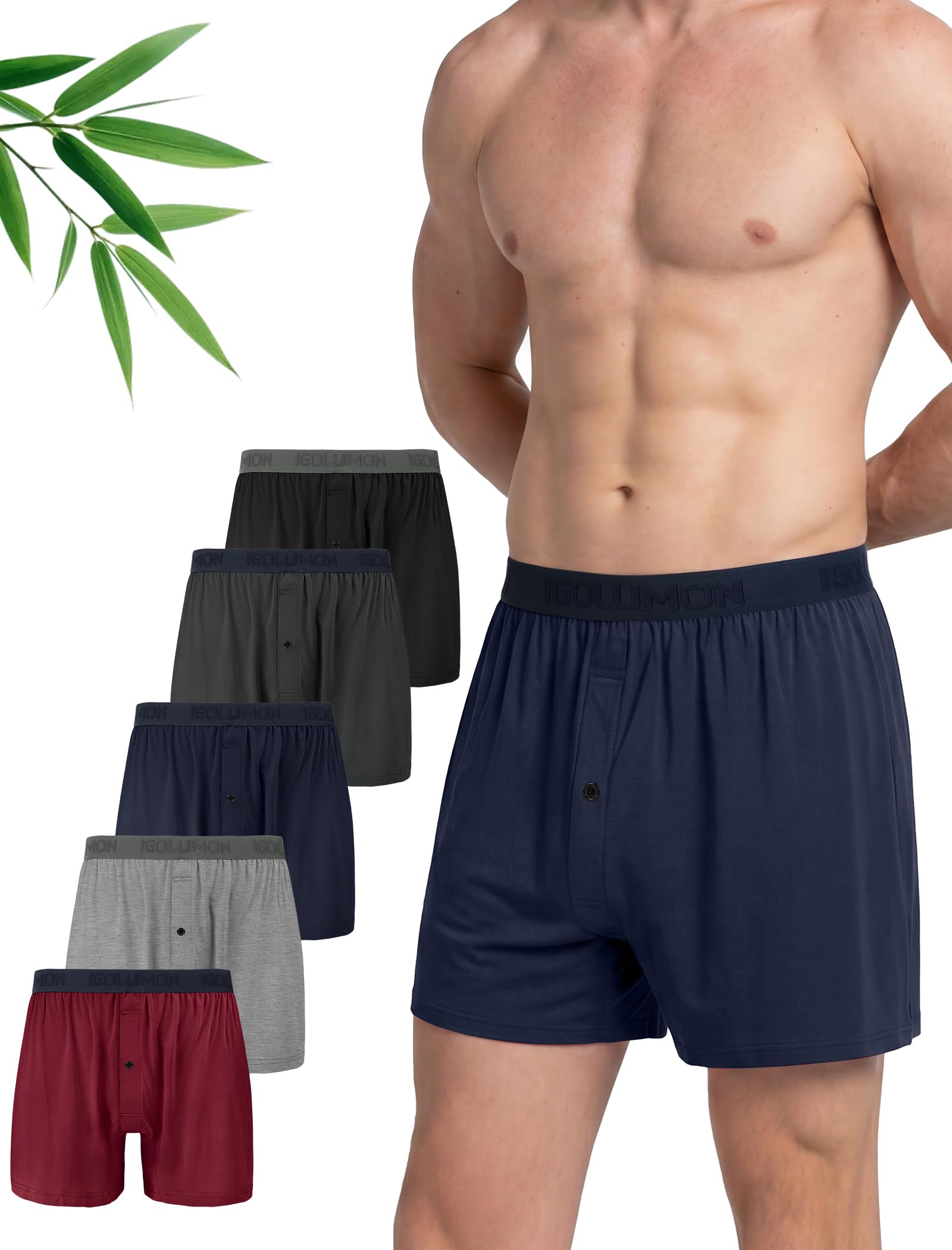 IGOLUMON Mens Boxer Shorts Bamboo Underwear for Men Loose Fit Boxers Soft Coolin