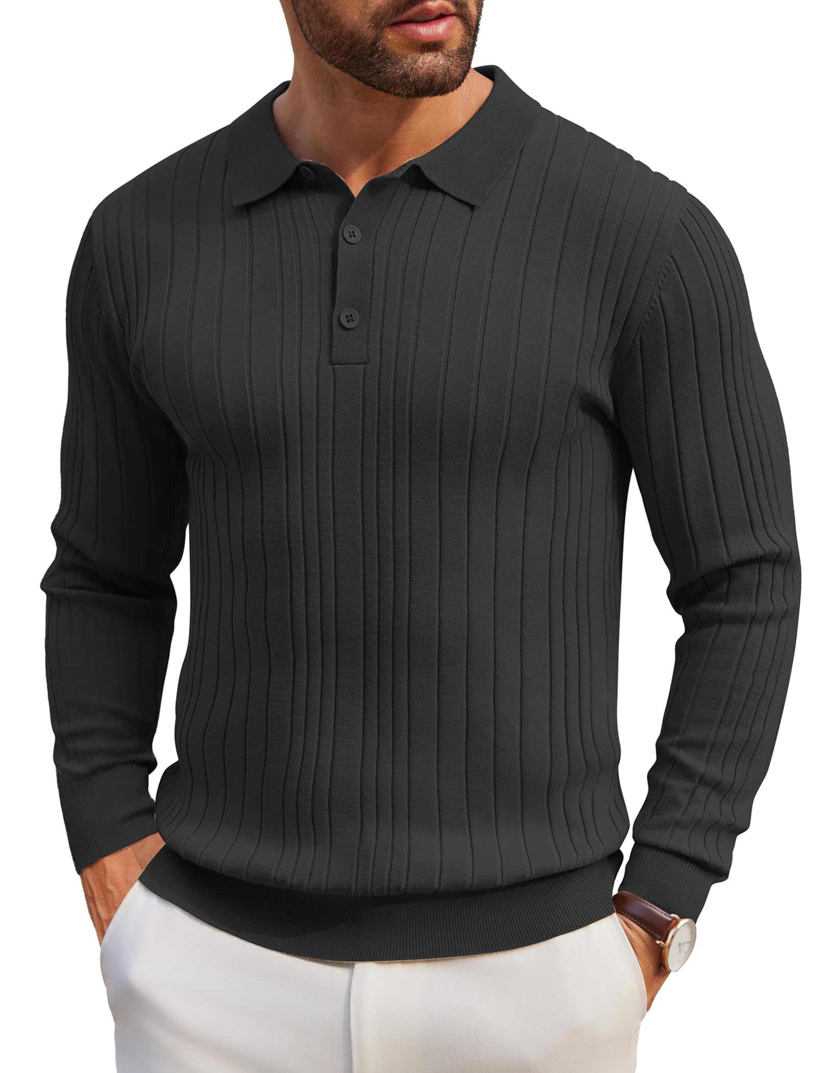 Coofandy Men's Long Sleeve Polo Shirt, Lightweight, Modern, Casual, with Collar