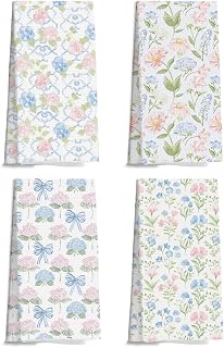 4 Pieces Kitchen Towels Spring Seamless Floral Tea Towels for Kitchen Bathroom Decoration Home Farm Summer Decorations New Home Housewarming Gifts (MJ3794)