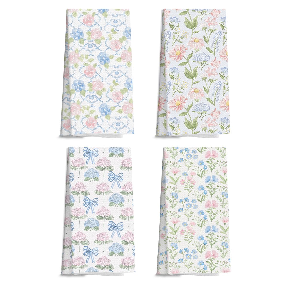 4 Pieces Kitchen Towels Spring Seamless Floral Tea Towels for Kitchen Bathroom D
