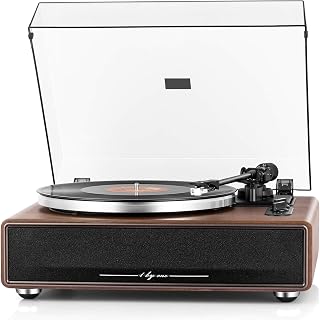 1 BY ONE High Fidelity Belt Drive Turntable with Built-in Speakers | Vinyl Record Player with Magnetic Cartridge, Wireless Playback and Aux-in Functionality, Auto Off