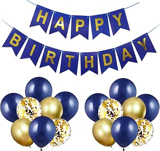 Navy Blue Gold Happy Birthday Banner Balloons, 12 inch Happy Birthday Decorations for Men and Boy(NB+GD）