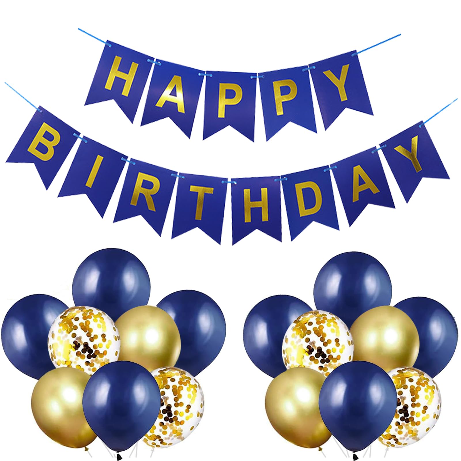 Navy Blue Gold Happy Birthday Banner Balloons, 12 inch Happy Birthday Decoration