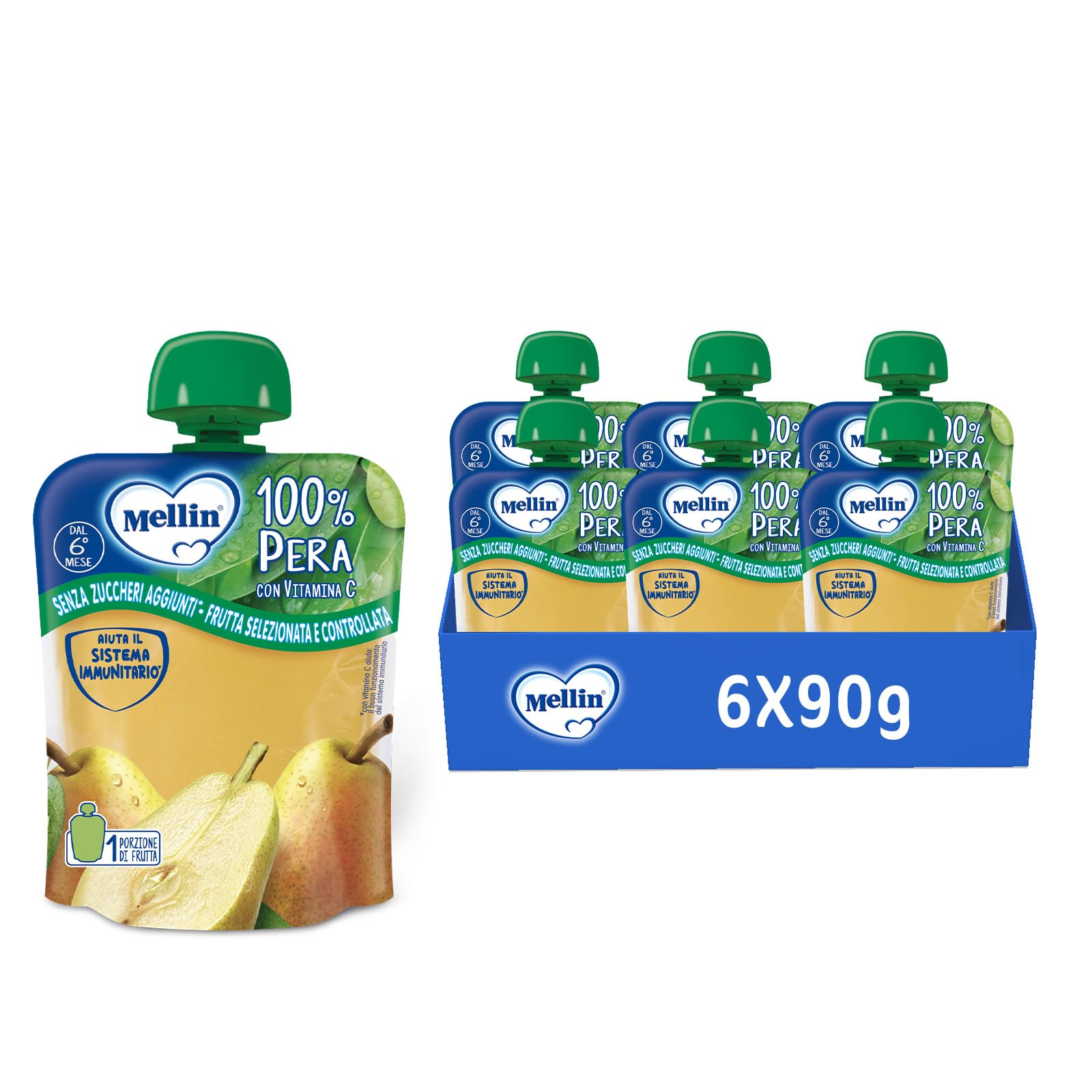 Mellin Snack, Pear, 6 x 90 g | 100% fruit with vitamin C, recommended from 6th m