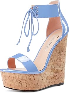 CASTAMERE Women's High Wedge Platform Heel Open Toe Ankle Straps Lace Sandals Clear Dress 15 cm Heels