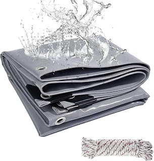 Lona Impermeable Exterior 3x5m, 440 g/m² Lona de Protección Toldo Reforzado PVC con Ojales, Duradera Resistente a Los Rayos UV Desgarros, Multiusos para Terrazas Muebles Jardín Piscina Coche Gris