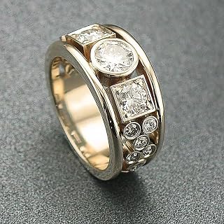 Golden Color Geometric Cubic Zirconia Ring Lady Engagement Party Jewelry
