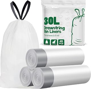 Yolaist Pre-Separated 30L Bin Liners - 20um Drawstring Bin Bags 45 Counts