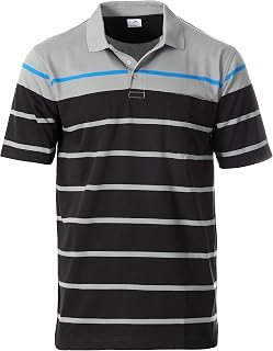Gioberti Mens Single Stripe Polo Shirt with Pocket, Gray with Dolphin Logo, Medium
