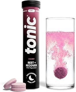 Tonic Health Rest and Recovery Effervescent Tablets - 300mg Elemental Magnesium, Ashwagandha, Lemon Balm - No Sugar, Magnesium Glycinate - Relax and Recharge, Calming Cherry 20 Count
