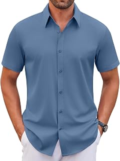 COOFANDY Men's Stretch Dress Shirts Short Sleeve Wrinkle Free Casual Button Down Shirts