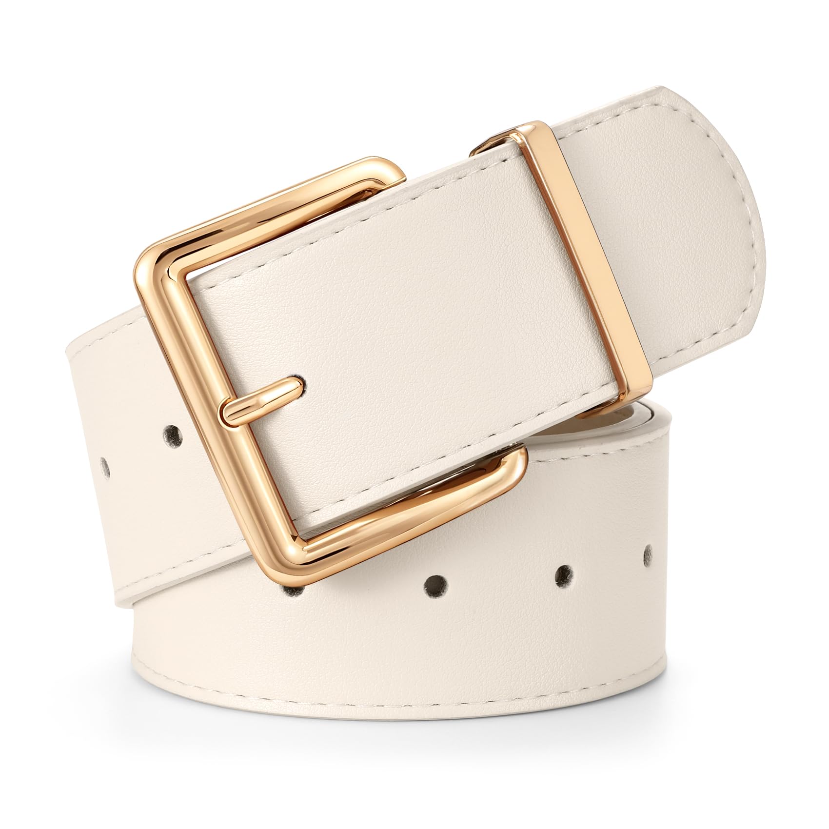 LEACOOLKEY Women Wide Leather Belt for Dresses Thick Chunky Belt with Big Gold B