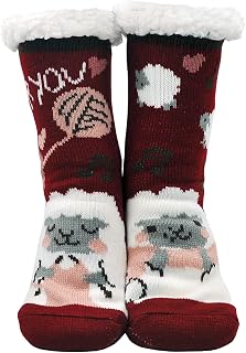 ZAKASA Slipper Socks for Women, Fluffy Winter Ladies Fleece Line Knitted Socks, Thick Warm with Non-Ship Grip for Christmas and New Year