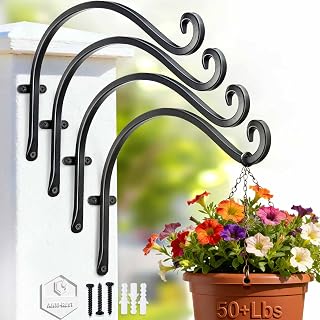 AJART 4 Pack Heavy Duty Plant Hanger: 12 Inch Bracket for Wooden Fence | Set of 4 Solid Iron Hooks, 50 Lbs Capacity for Heavy Bird Feeders, Anti Drop Deep U Hook, Hardware for Brick Walls