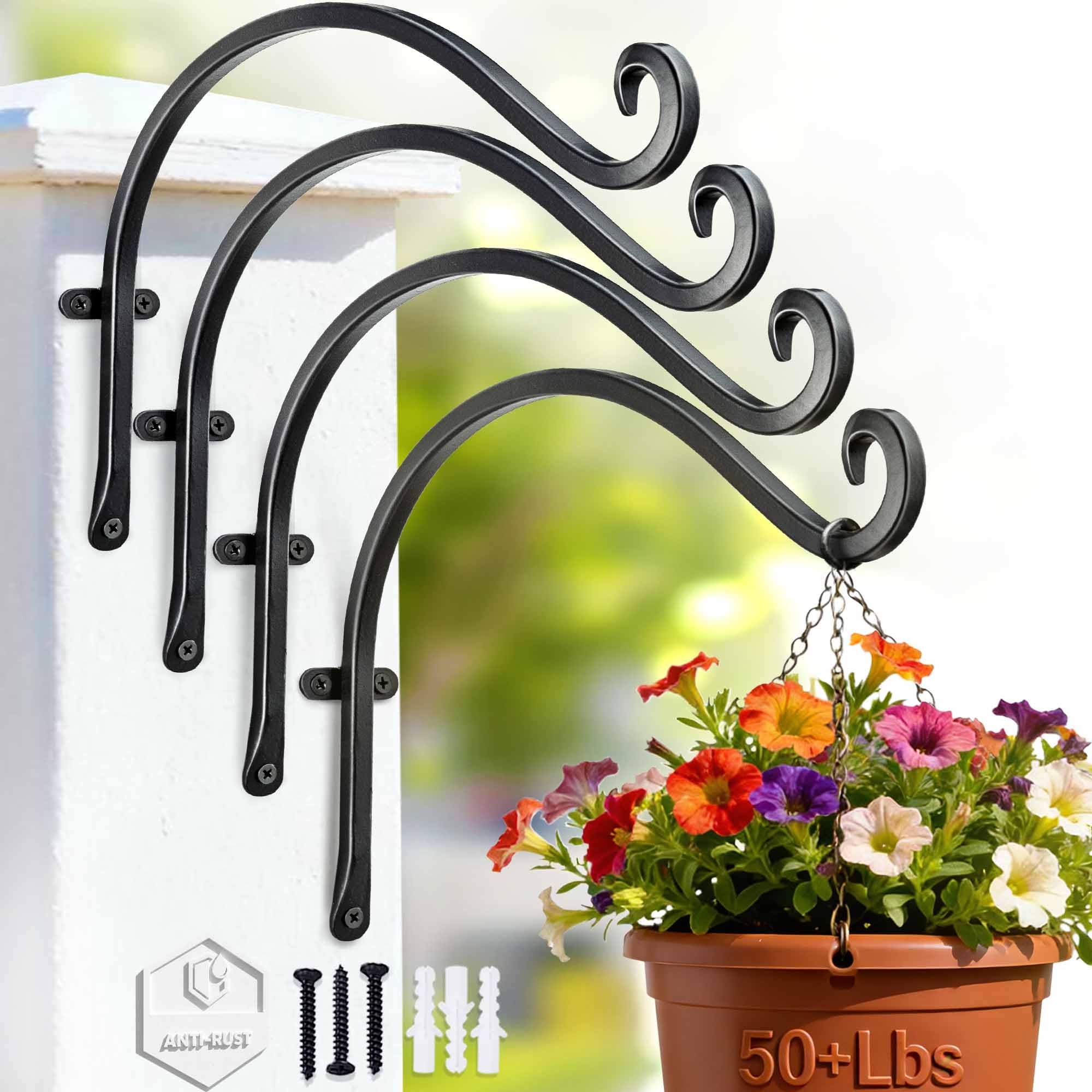 AJART 4 Pack Heavy Duty Plant Hanger: 12 Inch Bracket for Wooden Fence | Set of 