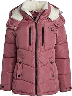 Reebok Womens Winter Coat - Heavyweight Quilted Puffer Jacket with Faux Fur Trim Hood - Outerwear Winter Jackets for Women