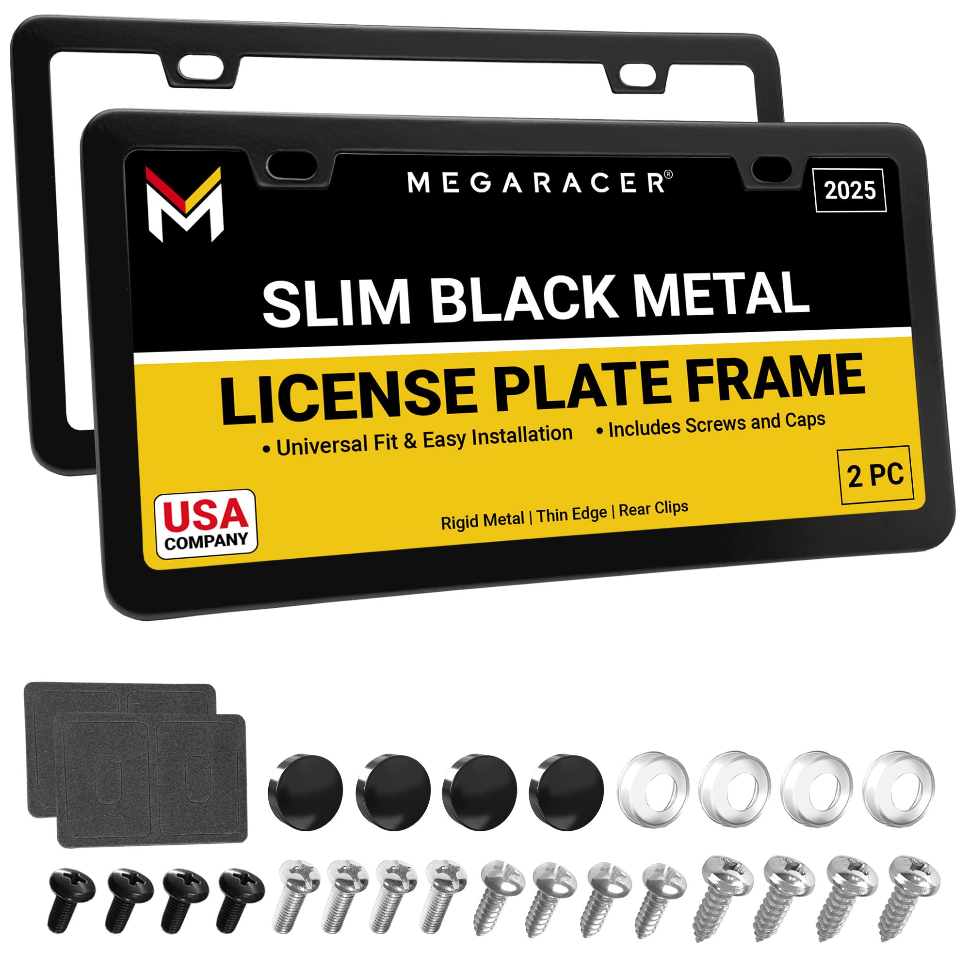 Premium Slim Matte Black License Plate Frames, 2 Pack, Metal Car Tag Holder | Ru