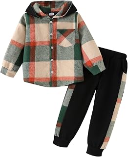 Toddler Boy Clothes Fall Winter Outfits Plaid Pocket Hoodie Sweatshirt + Long Sleeve Pants Set 12 Months-6 Years Old