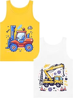 Boys Tank Top 100% Combed Cotton Tagless Cute Design Colorful 2-Pack 2T-16Y