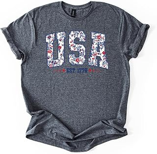 USA Est 1776 T-Shirt - Patriotic Floral Graphic Tee - Vintage Collegiate American Pride Shirt - Premium Soft Cotton Tee