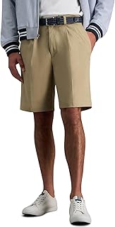 Haggar Men's Cool 18 Pro Straight Fit Pleated Front 4-Way Stretch Expandable Waist Golf Performance Short