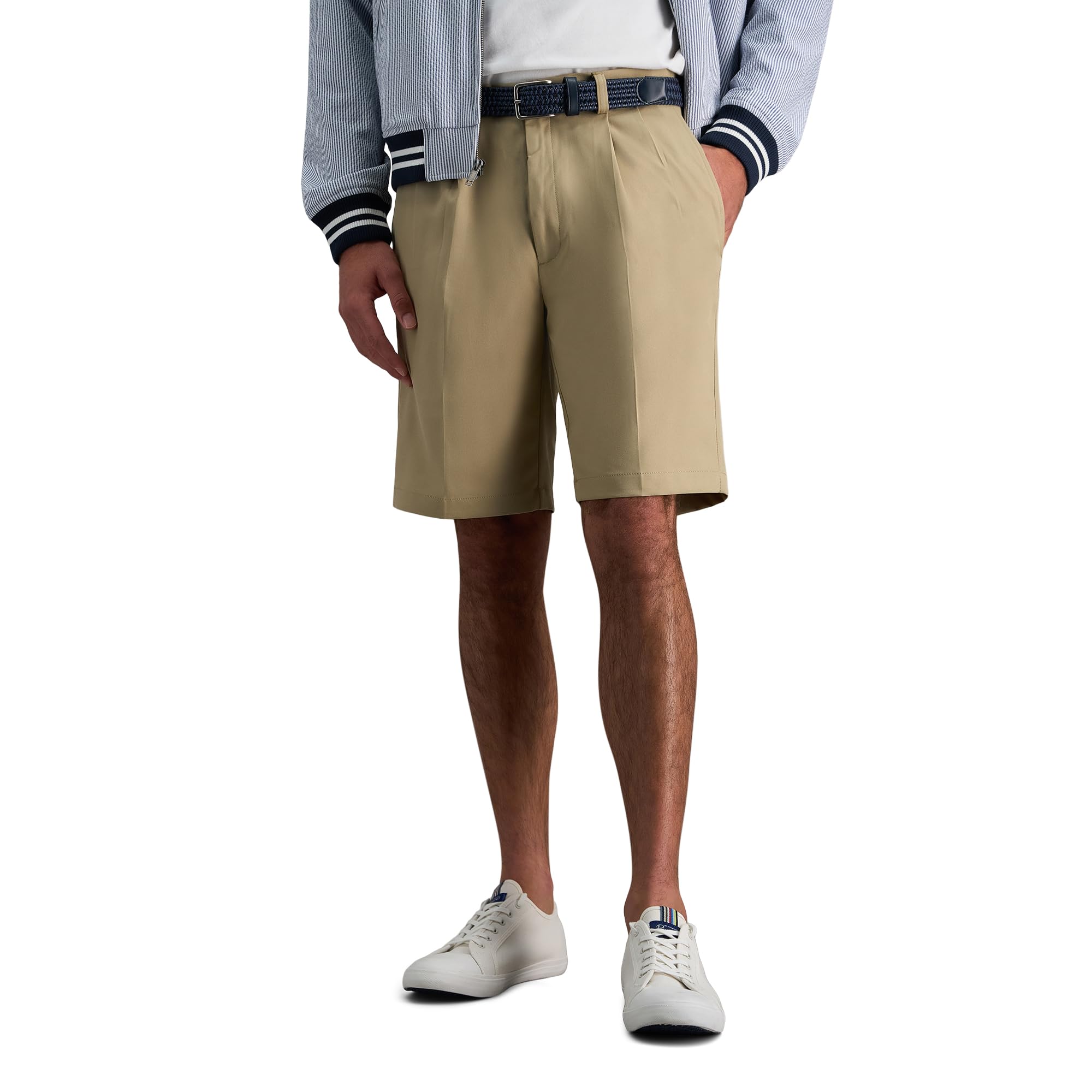 Haggar Men's Cool 18 Pro Straight Fit Pleated Front 4-Way Stretch Expandable Wai