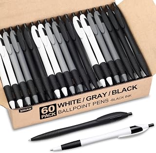Pens Bulk, 60 Pack Gripped Slimster Ballpoint Pens -White, Grey, Black