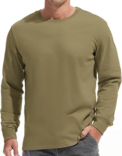 VEIISAR Men's Heavy Weight 100% Cotton Long Sleeve T-Shirt - Garment Washed - Soft