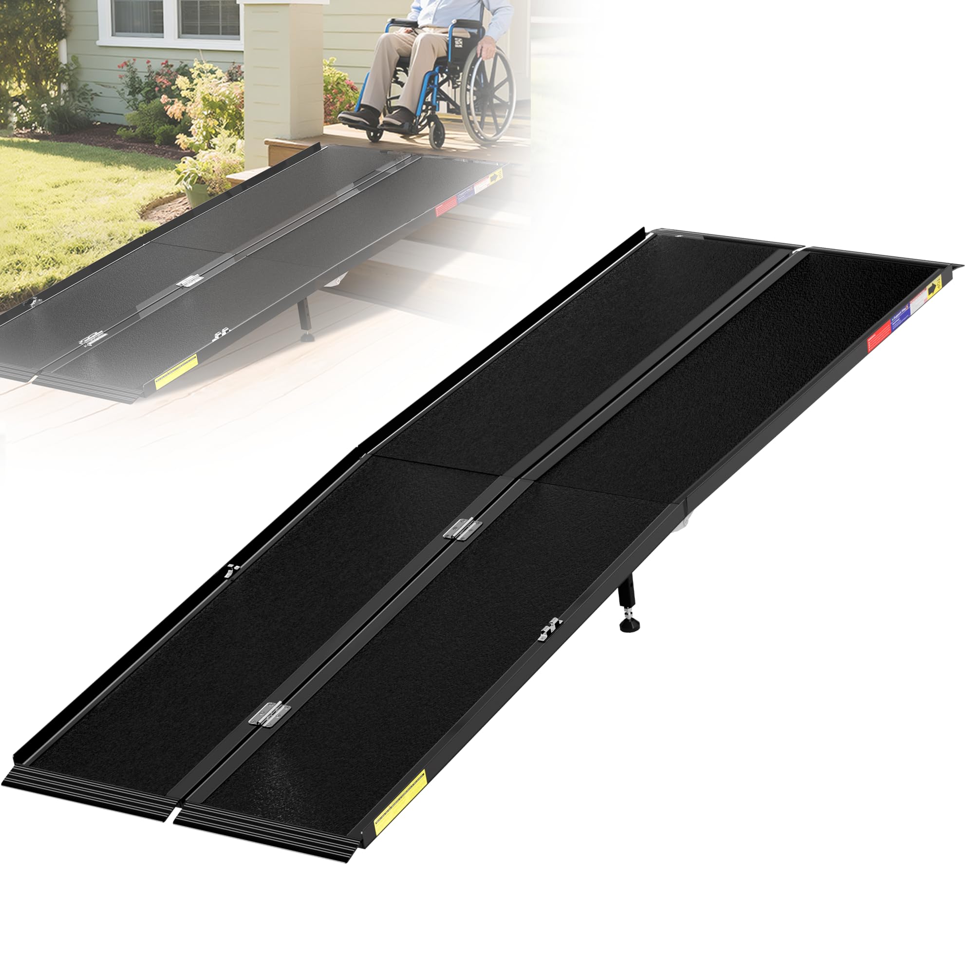 8FT Handicap Wheelchair Ramp | Seamless anti-slip aluminum surface, lightweight 