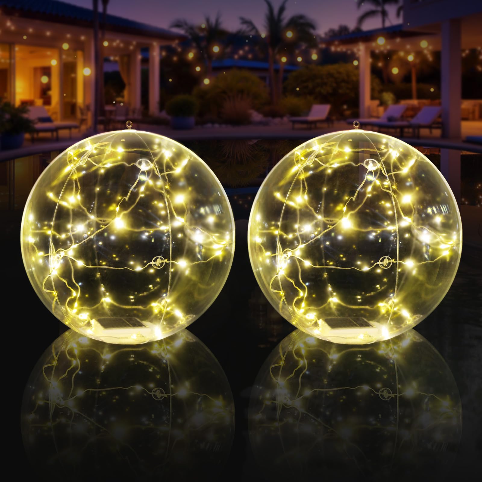 Askyli Floating Pool Lights, Warm White LED Solar Pool Lights that Float, IP68 W