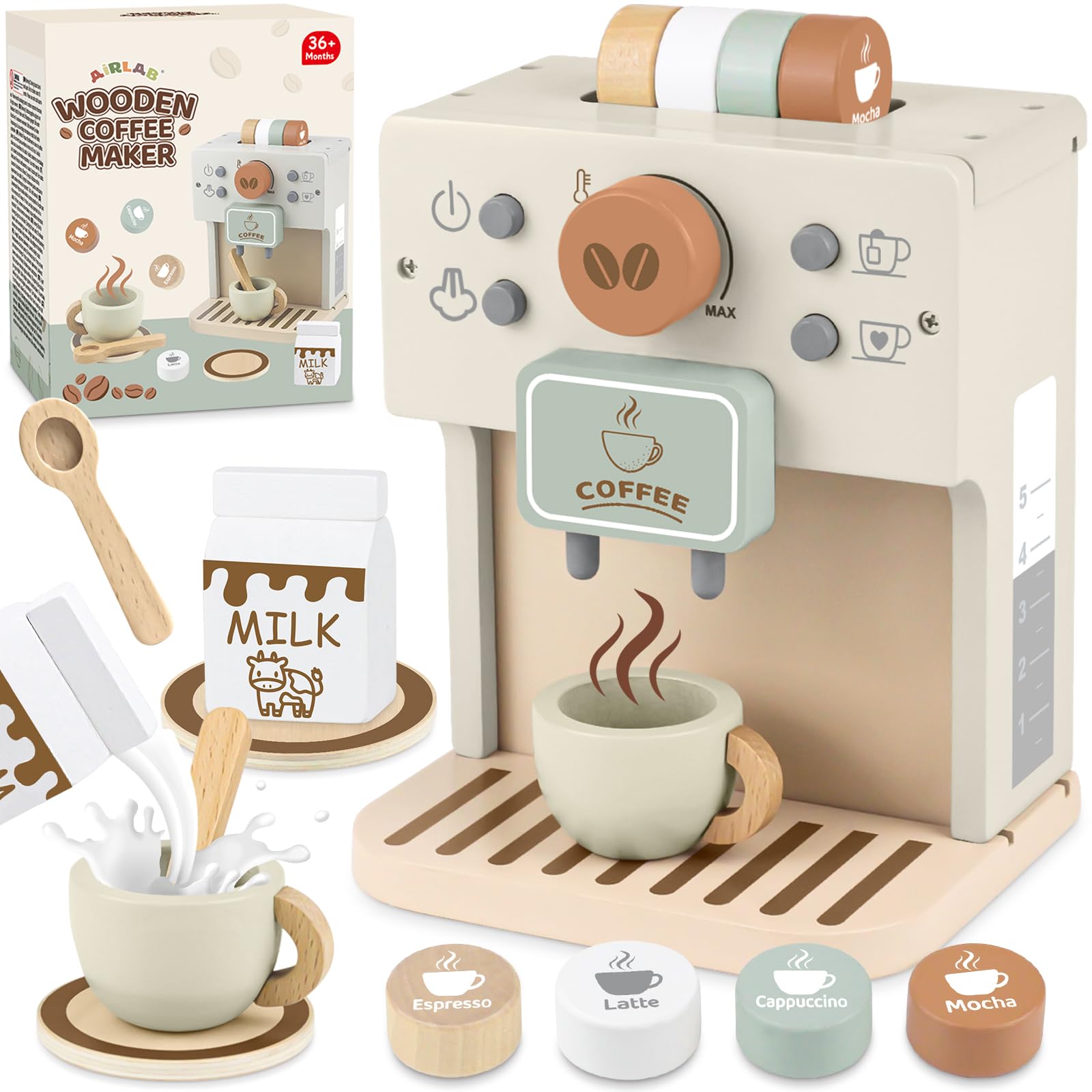 Toy for Kids Wooden Kitchen Accessories Pretend Play Grey | Kids Kitchen Playset