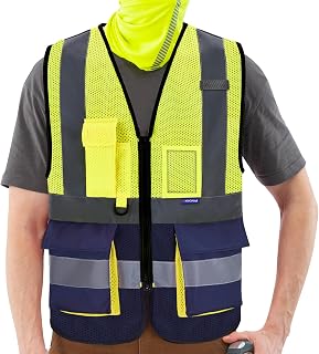 AYKRM Safety Vest Reflective High Visibility Workwear Vest Zipper Safety Work Vest Multi-pockets 21 Colors