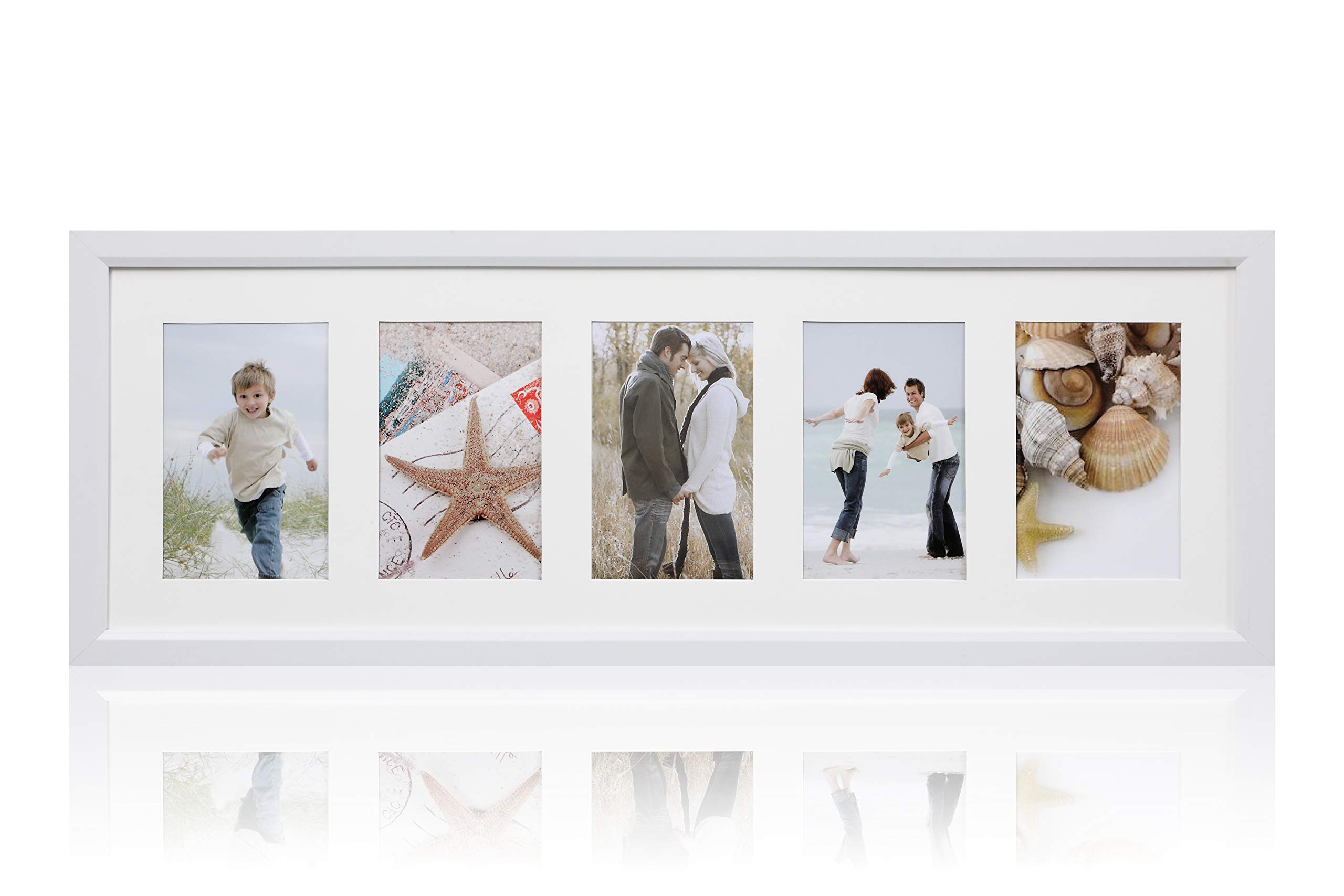 ARPAN Multi Aperture Photo Picture Frame 3, 5 or 6 Aperture (5 Aperture White)