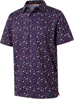 Golf Shirts for Men Dry Fit Short Sleeve Print Performance Moisture Wicking Polo Shirt