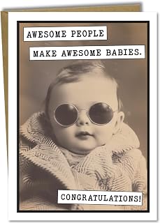 Katie Doodle - Funny Baby Shower Card (Handmade in USA) - Baby Shower Cards for Boy or Girl - Includes: 1 x 5x7 inch Congratulations Card (Awesome Babies) & 1 x Envelope (Peel & Seal)