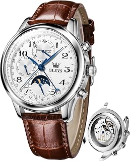 OLEVS Mens Automatic Calendar Moon Phase 3ATM Waterproof Luxury Classic Wrist Watch