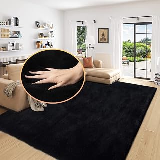 ORINOVA Black Washable Area Rugs 6x9 Rugs for Living Room Faux Rabbit Fuzzy Fur Rug for Bedroom Nursery Rugs Room Décor