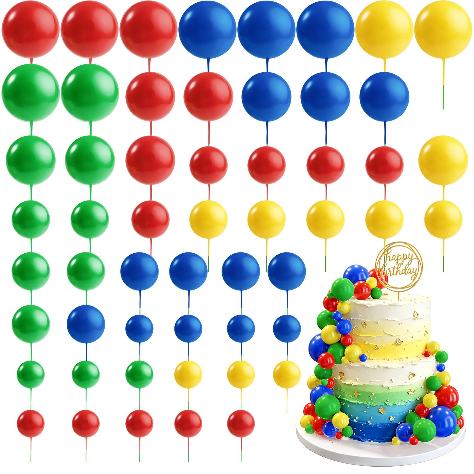 CHRORINE 55 Pcs Balls Cake Topper Decorations Mini Balloon Cupcake Toppers Foam 