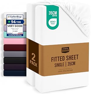 Utopia Bedding Fitted Sheet Single (2 Pack), White | Deep Pocket 14 inch (35 cm), Oeko Tex Certified, Soft Brushed Microfibre Fabric, Shrinkage and Fade Resistant, Bottom Sheet
